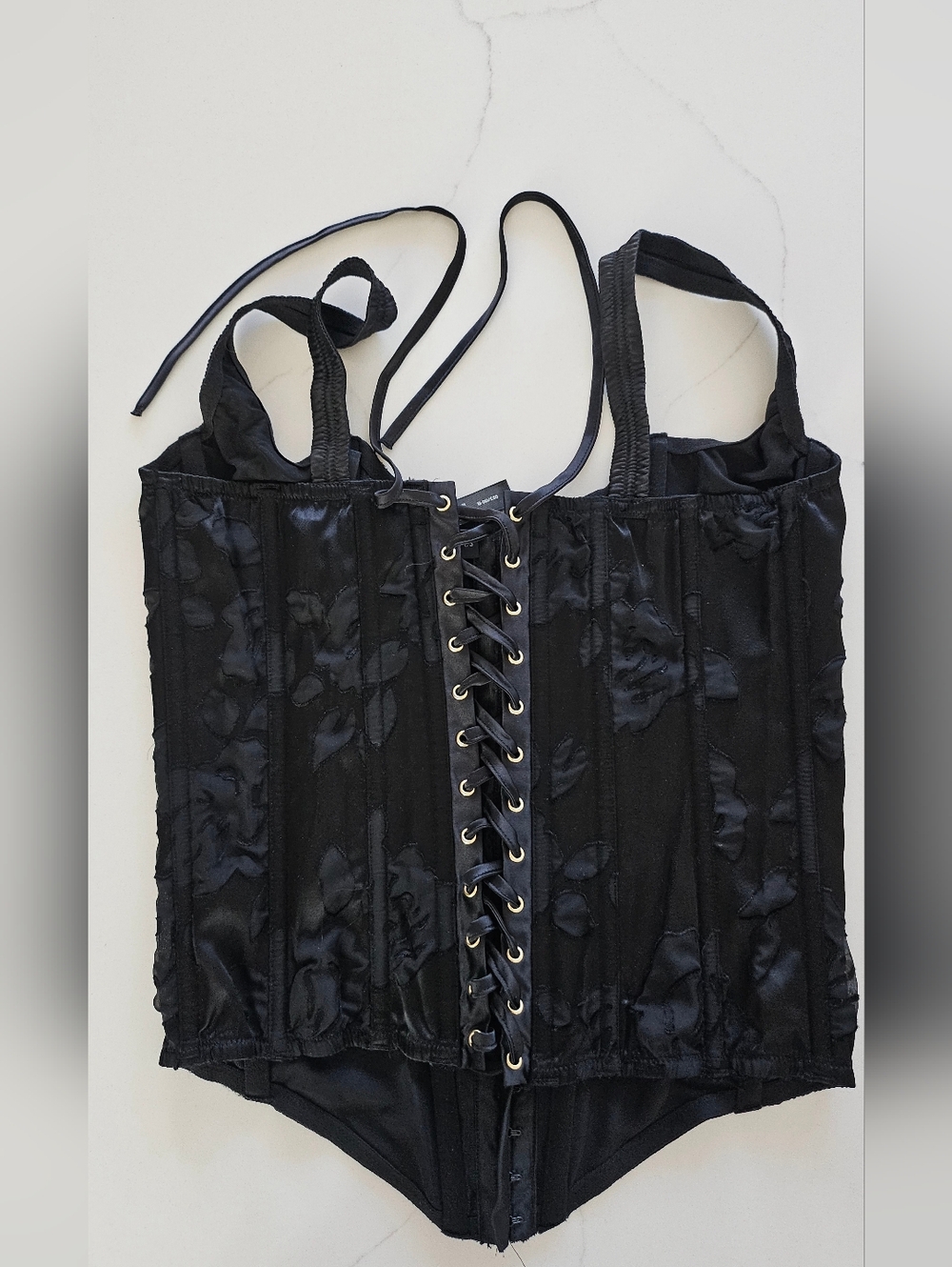 Victoria's Secret Black Lace-Up Corset Bodysuit